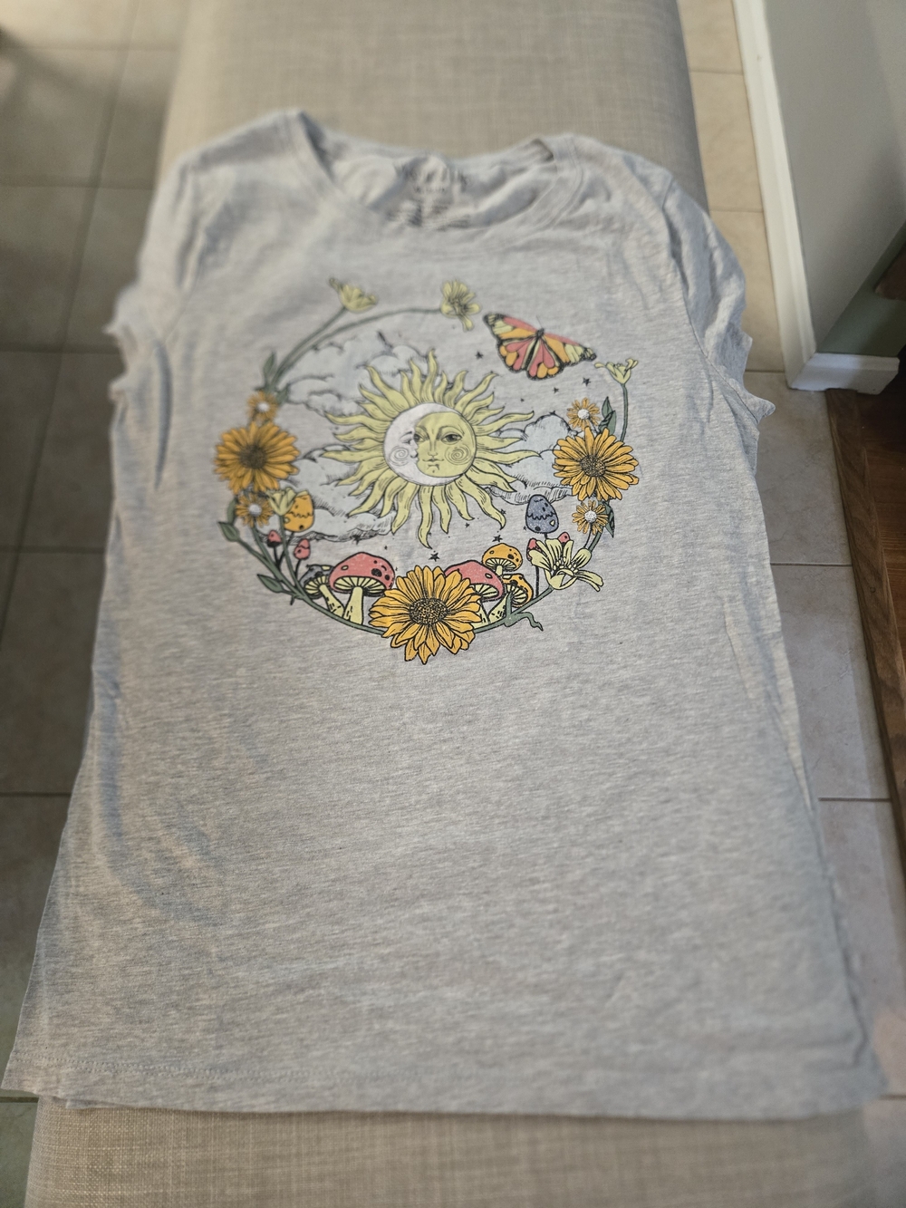 Wound Up Light Gray Sunflower & Butterfly Graphic Tank